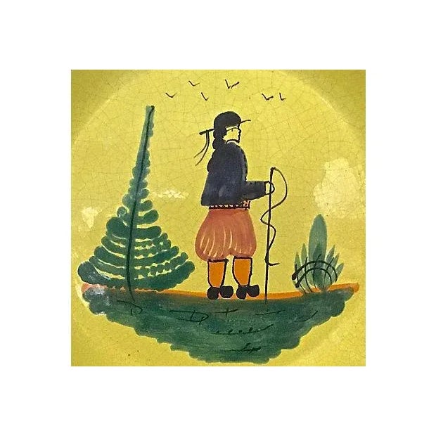 French Country Vintage French Quimper Hiker Serving Bowl For Sale - Image 3 of 6