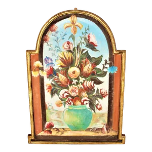 Hand Painted Floral Wood Panel Made in Italy for Neiman Marcus