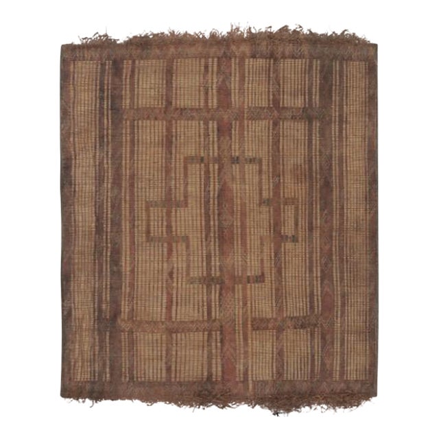 Square Vintage Tuareg Mat, Tribal Geometric Motifs in Beige-Brown - Rug & Kilim For Sale