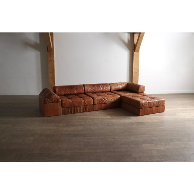 Tan DS 88 Modular Sofa in Cognac Patchwork Leather from de Sede, Switzerland, 1970s, Set of 5 For Sale - Image 8 of 13