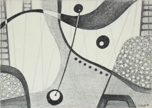 Jane Mitchell Monochromatic Surrealist Abstract in Graphite, 1980 1980