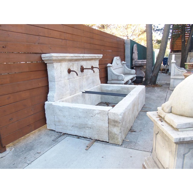 Cream Large Sault Triple Spout Limestone Wall Fountain From Provence, France For Sale - Image 8 of 18