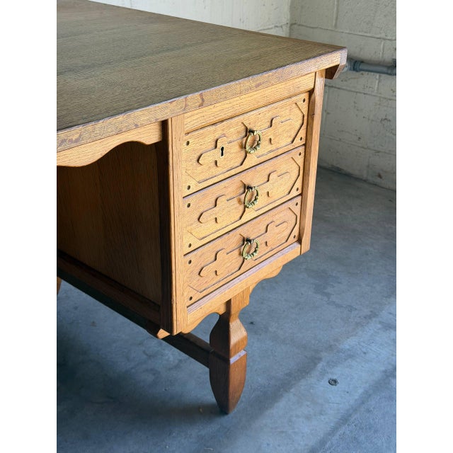 In Style of Henning Kjærnulf Danish Oak Double-Sided Executive Writing Desk Mid-Century Modern 1960s For Sale - Image 11 of 11