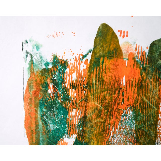 Abstract Expressionism Green and Orange Abstract Composition in Acrylic on Paper by Ricardo De Silva For Sale - Image 3 of 7