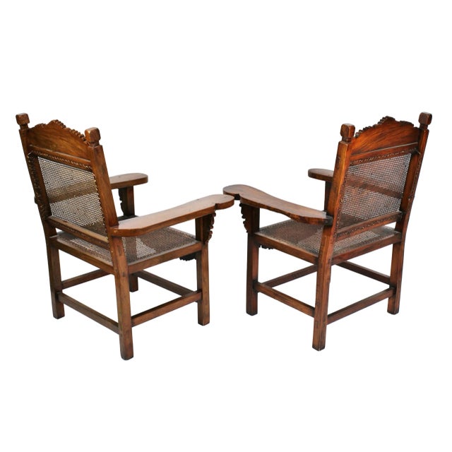 Pair of Antique Handmade Caned Carved Anglo Indian Armchairs For Sale - Image 4 of 18