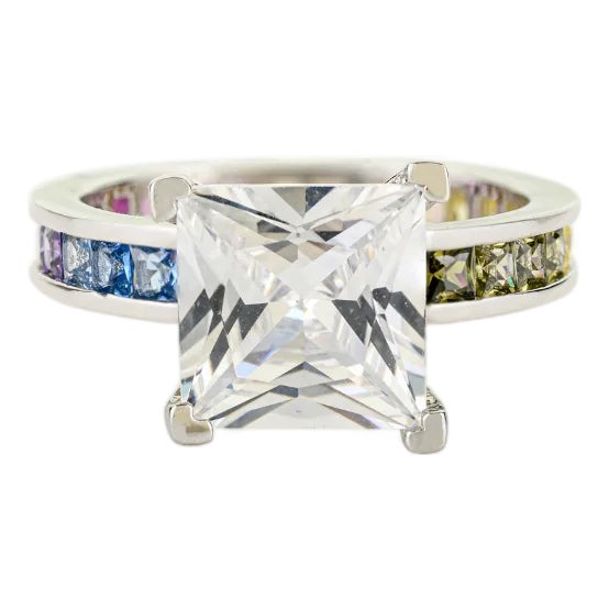 Sterling Silver Cubic Zirconia Ring- Dainty Sparkling Statement Jewelry Gift- Size 8 For Sale