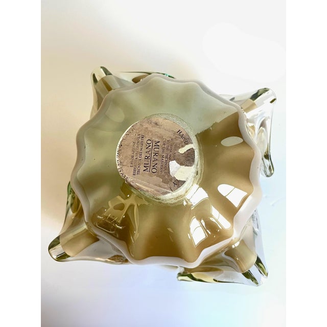 Mid 20th Century Vintage White Cristal Murano Glass Bowl – Champagne Pearled Italian Art Glass For Sale - Image 5 of 5