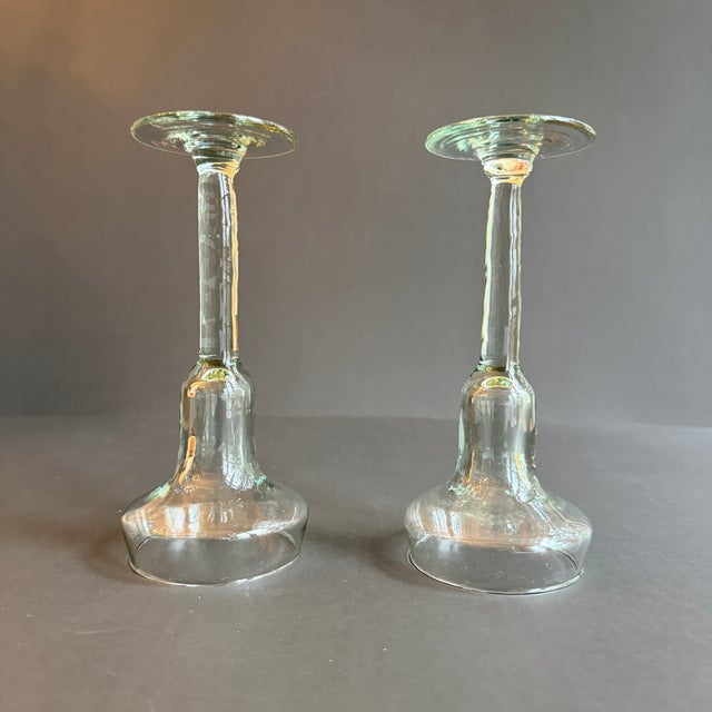 Glass Set of 2 Vintage La Mediterranea Green Glass Candlesticks For Sale - Image 7 of 8