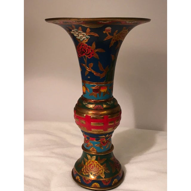 Chinese Antique Late 19th Century Chinese Enamel on Brass Vase For Sale - Image 3 of 3