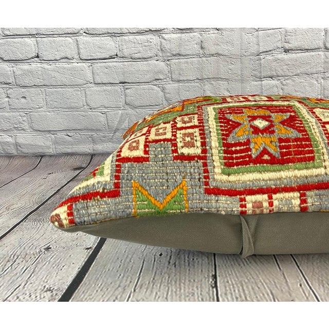20 x 20 Kilim Pillow Turkish Cushion Natural Green Pillow Cushion Cover For Sale - Image 4 of 4