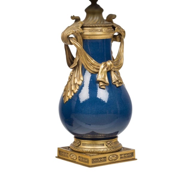 19th Century French Louis XV Style Robins Egg Blue Porcelain and Gilt Bronze Lamps - A Pair For Sale In Dallas - Image 6 of 7
