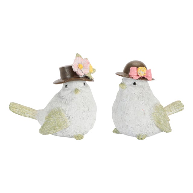Bird with Floral Hat Figurine (Set of 2) For Sale