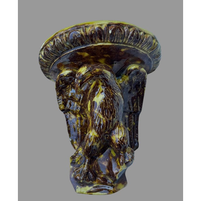 Brown Antique Rockingham Glaze Yellowware Eagle Corner Wall Shelf Bracket 9” For Sale - Image 8 of 11