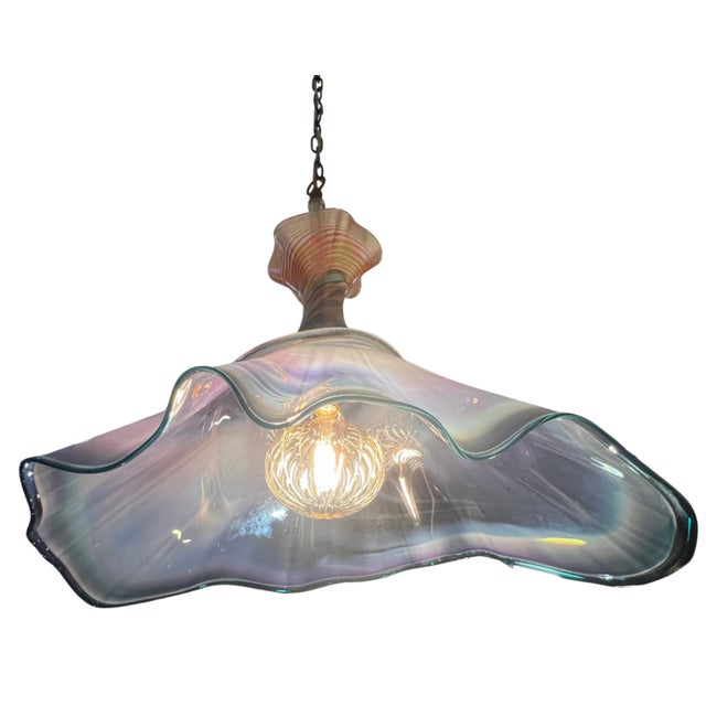 Vintage Hand Blown Multicolor Tiered Abstract Jellfish Art Glass Pendant Light For Sale - Image 12 of 18
