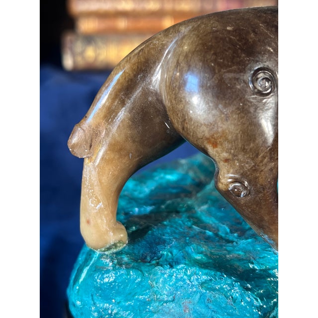 Pair of Early 20th Century Chinese Carved Marble Lions on the Faux Malachite Stone Bases For Sale - Image 13 of 14