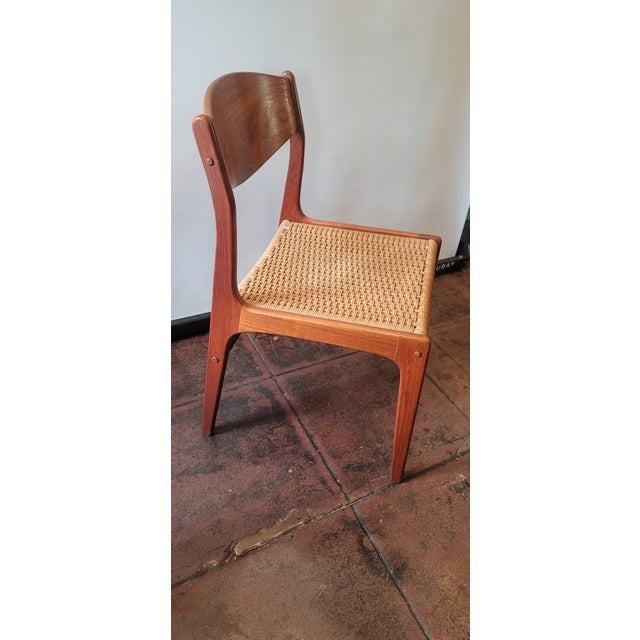 Mid Century Danish Teak Cord Seats Set 6 Chairs For Sale - Image 4 of 9