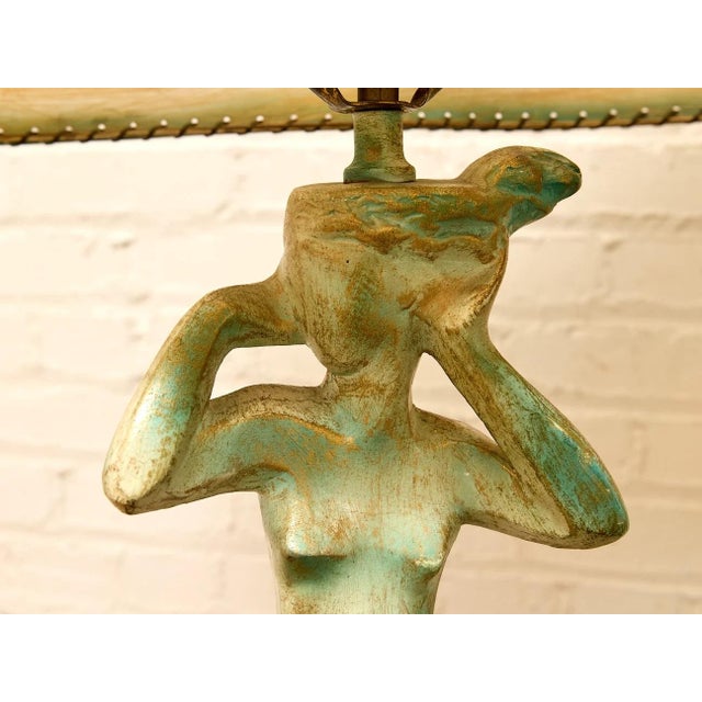 Mid 20th Century Vintage Figural Table Lamps With Fiberglass Shades - Pair For Sale - Image 5 of 7