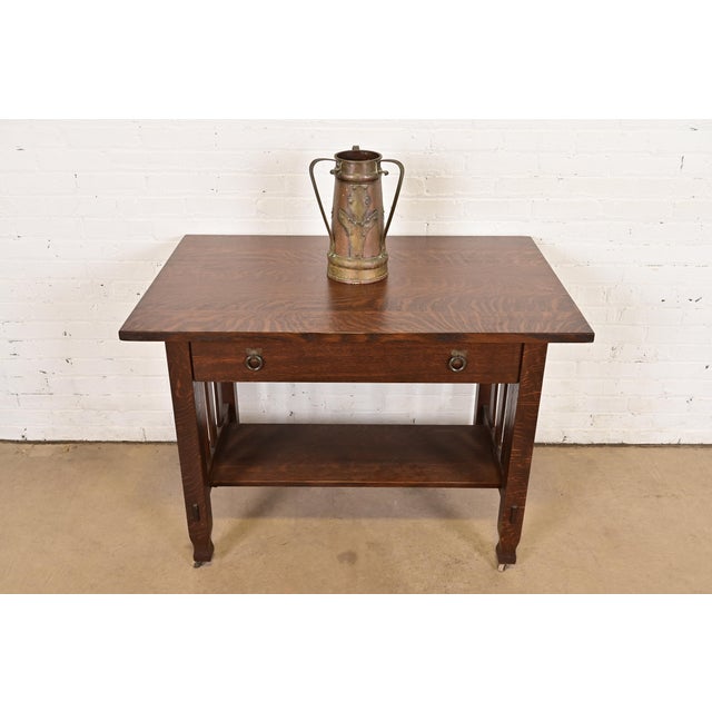 Stickley Brothers Antique Arts & Crafts Three-Handled Large Copper and Brass Vase For Sale - Image 12 of 13