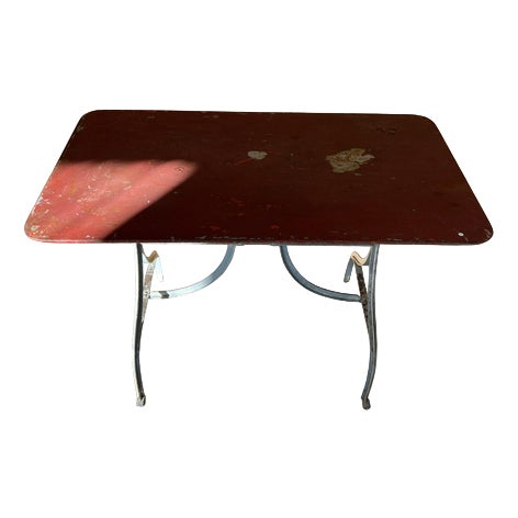 Vintage French Garden Table with Red Top, 1950s For Sale
