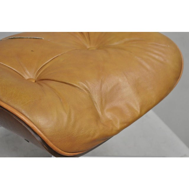 Brown Vintage Selig Mid Century Modern Eames Style Chrome Walnut Footstool Ottoman For Sale - Image 8 of 15