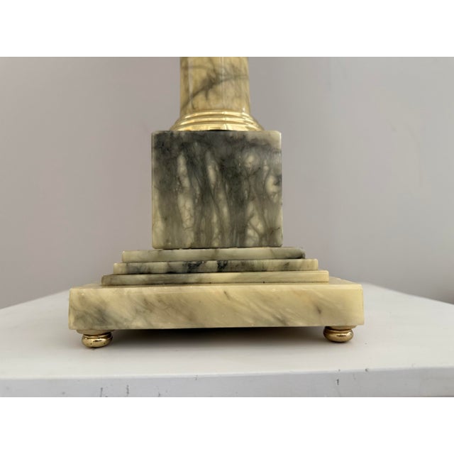 Pair of Vintage Carved Onyx Table Lamps With Original Silk Shades, C. 1950 For Sale In Atlanta - Image 6 of 11