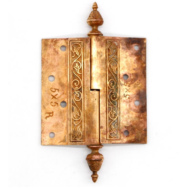 Right Victorian bronze lift off butt door hinge with steeple tips, a staggered hole pattern and two knuckles. They are in...