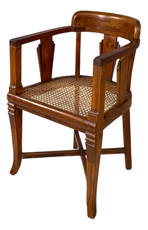 Art Nouveau Italian Wood and Straw Tub Chair, 1930s