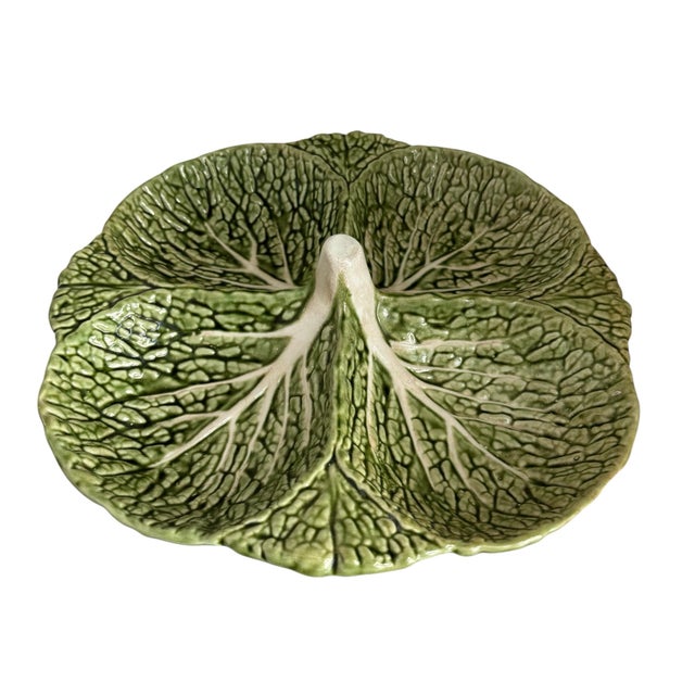 Farmhouse Vintage Portugal Green Cabbage Relish Platter For Sale - Image 3 of 5