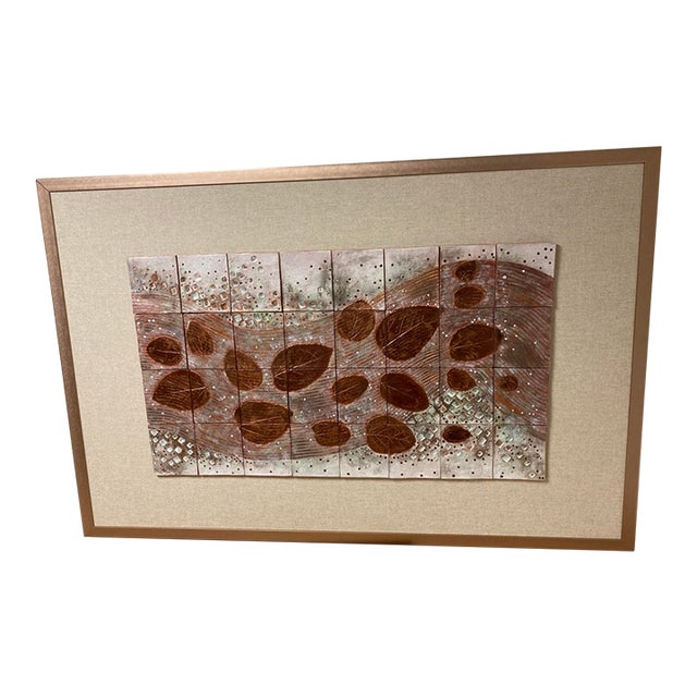 1980s Artist Cece Rutherford a Ceramic Signed Original Collaged Tile Relief Leaf Motif Beautifully Matter and Framed For Sale