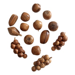 Mid-Century Carved Wood Fruit Set For Sale