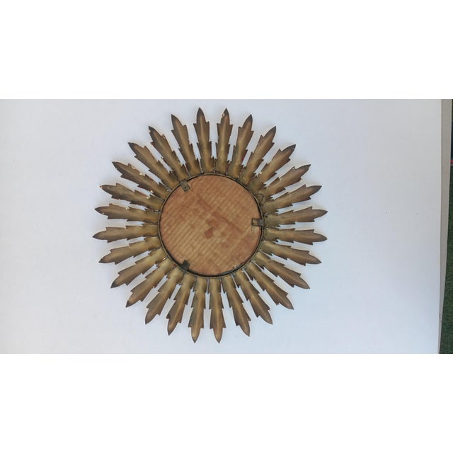 Vintage Spanish Gilt Metal Sunburst Mirror, 1960s For Sale - Image 6 of 7