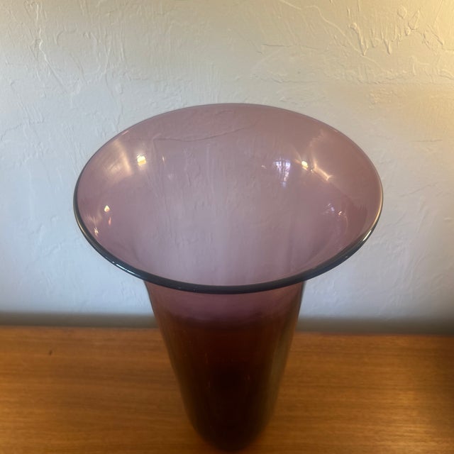 Blenko 1960s Huge Blenko Amethyst Optic Art Glass Hand Blown Vase For Sale - Image 4 of 6