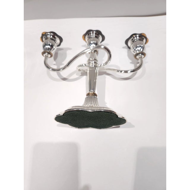 Mid 20th Century Two Tones Vintage Silver Plated Triple Candelaria For Sale - Image 9 of 9