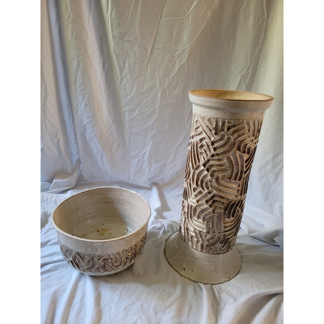 Well done Studio Pottery Planter with stand. Most likely from the Mid-Century era. The name cannot be deciphered, but I am...