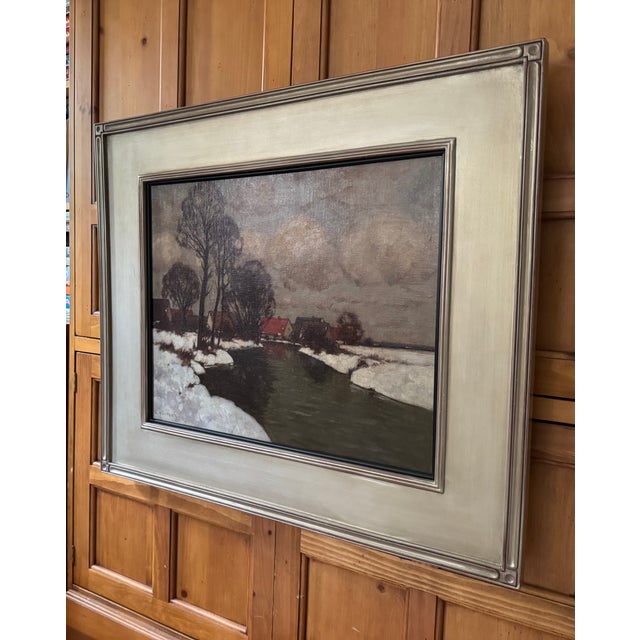 Winter Landscape by Carl Kustner, Oil Painting on Canvas C. 1910 For Sale - Image 4 of 6