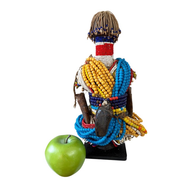 Vintage African Beaded Namji Twin Fertility Dolls Cameroon 12" H W/Wood Stand For Sale - Image 4 of 9
