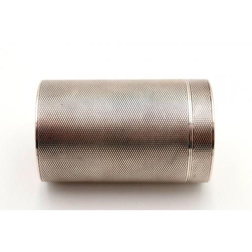 Guilloche Silver Box in Cylindrical Shape For Sale - Image 6 of 7