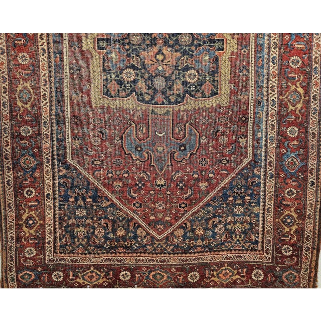 19th Century Persian Bidjar Rug, Handwoven Geometric Pattern, Burgundy & Blue, 5’ X 7’ For Sale - Image 9 of 12