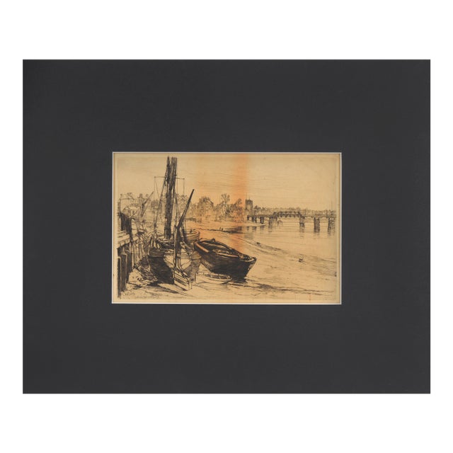 Old Battersea Bridge View, Chelsea, 1879 - Etching on Paper by Charles John Watson For Sale