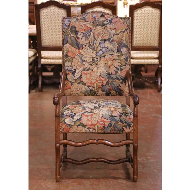 French Louis XIII Style Oak Dining Room Armchairs With Tapestry Upholstery, Set of 12 For Sale - Image 3 of 10