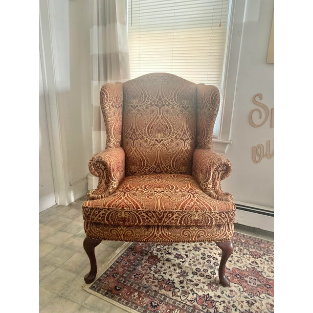 1970s Pair of Sherrill Furniture Wingback Chairs in Paisley Fabric For Sale - Image 10 of 12