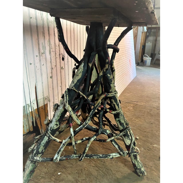 19th C Adirondack Handmade Cabin Shabby Chic Twig Vine Plant Stand Lamp Table For Sale - Image 4 of 18
