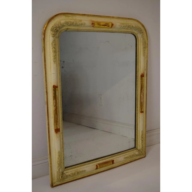 19th-Century French Louis Philippe Mirror. Colors of off-white, gold and red. Flowers on each corner. Original mirror...