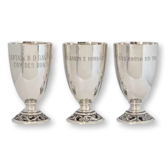 American Vintage U.S. Navy Silver Plate Naval Ship Goblets Set of 12 For Sale - Image 3 of 6