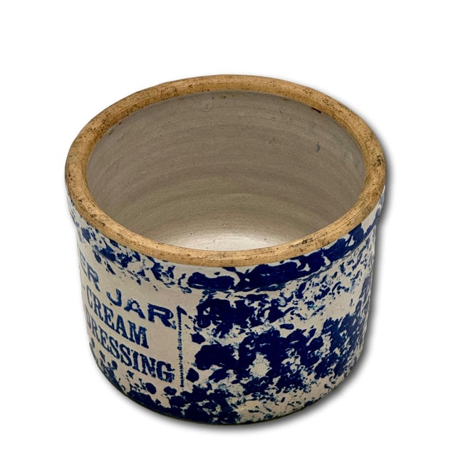 Ceramic Unusual Antique American Blue Spongeware Decorated Kitchen Beater Jar - Circa Very Early 1900s For Sale - Image 7 of 18