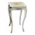 French-Style White Accent Table – Floral Inlay Top With Silver Leaf Details & Cabriole Legs For Sale