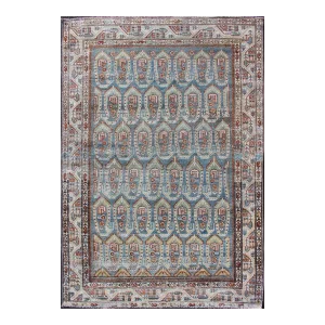 All-Over Paisley Pattern Antique Persian Malayer Rug in Blue and Red 4'3 X 6'4