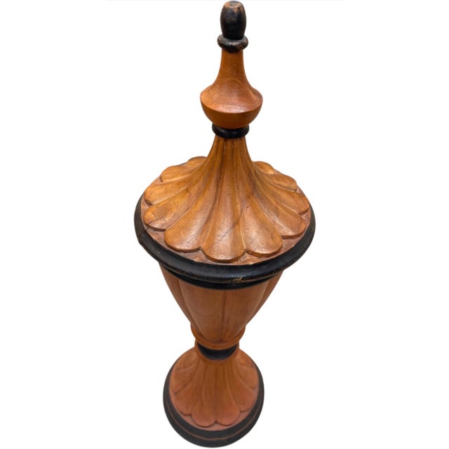 2000 - 2009 Vintage Turned Wood Decorative Urn With Lid For Sale - Image 5 of 12