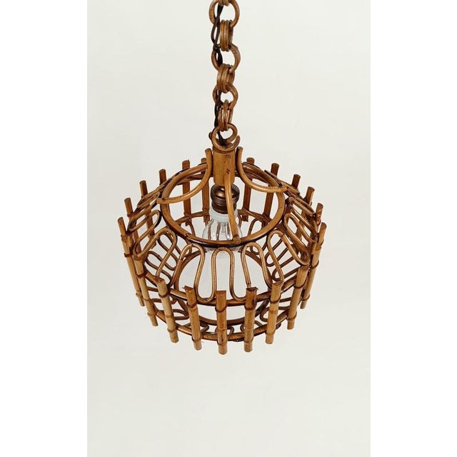 Italian Handcrafted Cane and Rattan Pendants Light in the style of Albini, 1960s, Set of 2 For Sale - Image 12 of 16