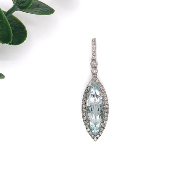 3.25cts Aquamarine Pendant in Solid 14k White Gold W Natural Diamond Accents For Sale In Columbus - Image 6 of 9